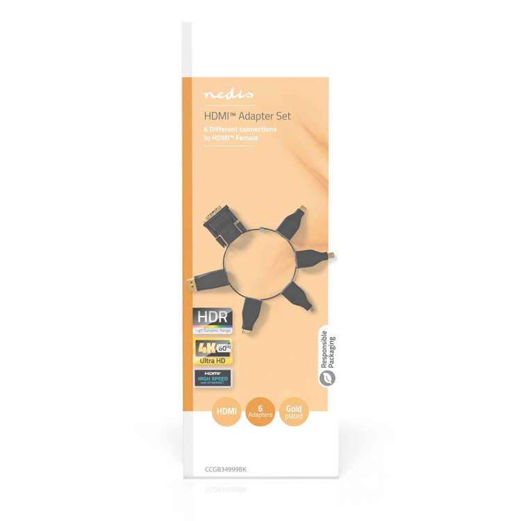 Nedis HDMI™ Adapter | DisplayPort Hane / DVI-D 24+1-Pin Hane / HDMI™ Micro kontakt / HDMI™ Mini kontakt / Mini DisplayPort Hane / USB-C™ Hane | HDMI™ Utgång | Guldplaterad | Rak | PVC | Svart | 1 st. | Låda