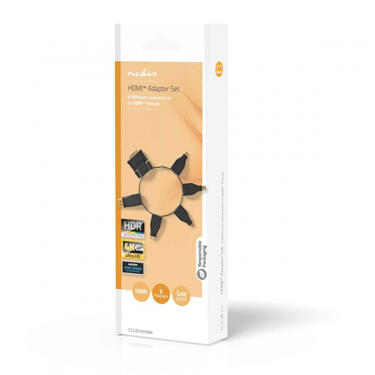 Nedis HDMI™ Adapter | DisplayPort Hane / DVI-D 24+1-Pin Hane / HDMI™ Micro kontakt / HDMI™ Mini kontakt / Mini DisplayPort Hane / USB-C™ Hane | HDMI™ Utgång | Guldplaterad | Rak | PVC | Svart | 1 st. | Låda
