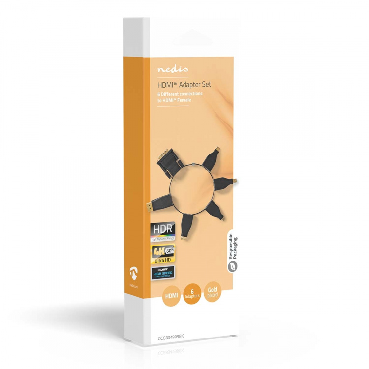 Nedis HDMI™ Adapter | DisplayPort Hane / DVI-D 24+1-Pin Hane / HDMI™ Micro kontakt / HDMI™ Mini kontakt / Mini DisplayPort Hane / USB-C™ Hane | HDMI™ Utgång | Guldplaterad | Rak | PVC | Svart | 1 st. | Låda