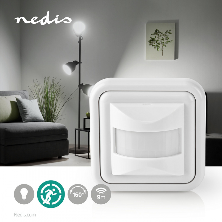 Nedis Rörelsedetektor | Inomhus | 2-wire / 3-Wire | Typ F (CEE 7/7) | 160 ° | 5 - 200 W | 200 W | 500 W | 3 - 2000 Lux | Sensorteknik: PIR | Sensor räckvidd: 0.0 - 9.0 m