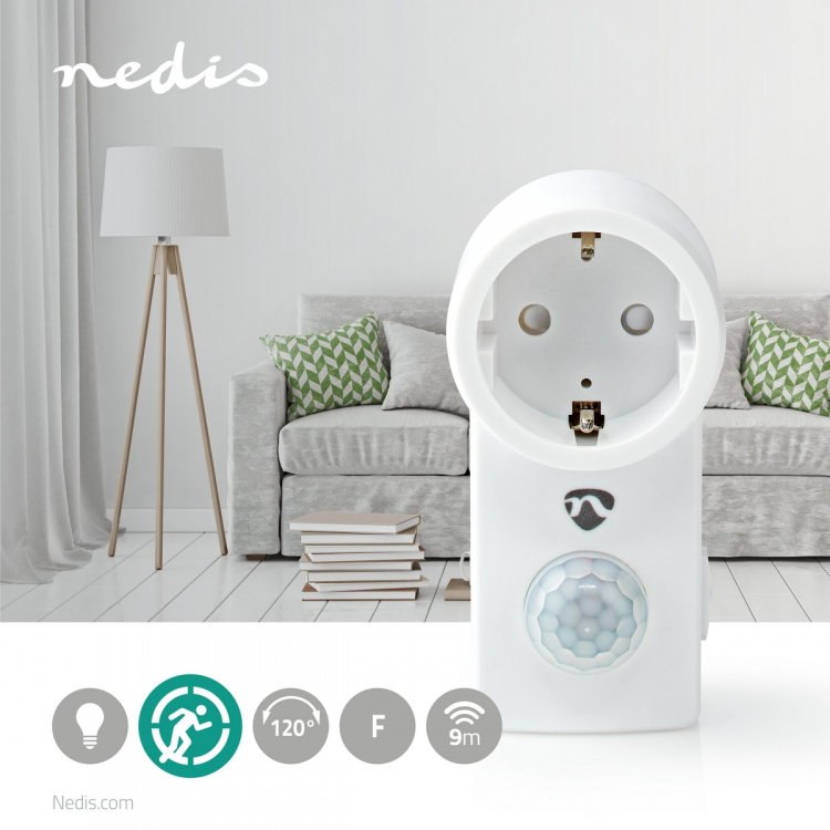 Nedis Rörelsedetektor | Inomhus | Type F (CEE 7/7) | Typ F (CEE 7/7) | 120 ° | 5 - 300 W | 300 W | 1200 W | 3 - 2000 Lux | Sensorteknik: PIR | Sensor räckvidd: 0.0 - 9.0 m