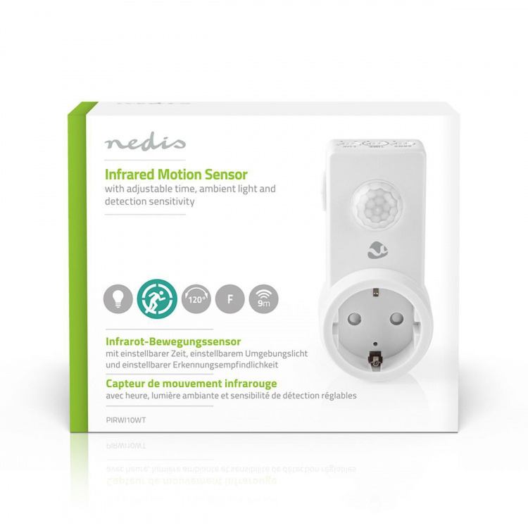 Nedis Rörelsedetektor | Inomhus | Type F (CEE 7/7) | Typ F (CEE 7/7) | 120 ° | 5 - 300 W | 300 W | 1200 W | 3 - 2000 Lux | Sensorteknik: PIR | Sensor räckvidd: 0.0 - 9.0 m