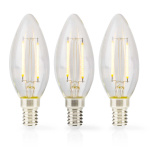 Nedis LED-lampa Lampa E14 | Ljus | 4.5 W | 470 lm | 2700 K | Dimbar | Varm Vit | Retrostil | 3 st. | Tydlig