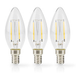 Nedis LED-lampa Lampa E14 | Ljus | 4.5 W | 470 lm | 2700 K | Dimbar | Varm Vit | Retrostil | 3 st. | Tydlig