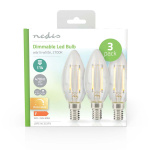 Nedis LED-lampa Lampa E14 | Ljus | 4.5 W | 470 lm | 2700 K | Dimbar | Varm Vit | Retrostil | 3 st. | Tydlig