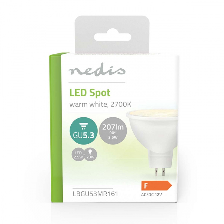 Nedis LED-lampa GU5.3 | Spot | 2.5 W | 207 lm | 2700 K | Varm Vit | Tydlig | Antal lampor i förpackning: 1 st
