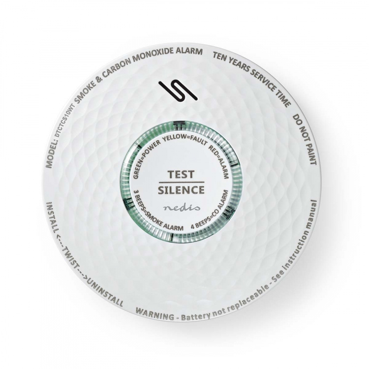 Nedis Rök & kolmonoxid Alarm | Batteridriven | Batterilängd upp till: 10 år | EN 14604 | Med testknapp | 85 dB | ABS | Vit