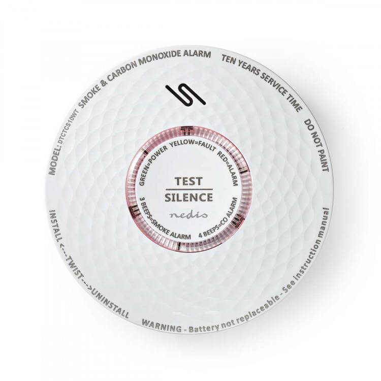 Nedis Rök & kolmonoxid Alarm | Batteridriven | Batterilängd upp till: 10 år | EN 14604 | Med testknapp | 85 dB | ABS | Vit