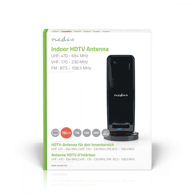 Nedis Innomhusantenn | Aktiv | FM / UHF / VHF | Mottagningsområde: 0-15 km | LTE700 | Förstärkning: 28 dB | ABS | Svart