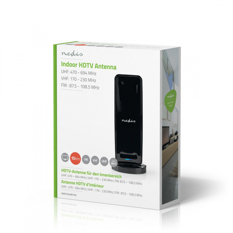 Nedis Innomhusantenn | Aktiv | FM / UHF / VHF | Mottagningsområde: 0-15 km | LTE700 | Förstärkning: 28 dB | ABS | Svart