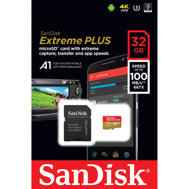SANDISK MicroSDXC Extreme Plus 32GB 100MB/s A2 C10 V30 UHS-I