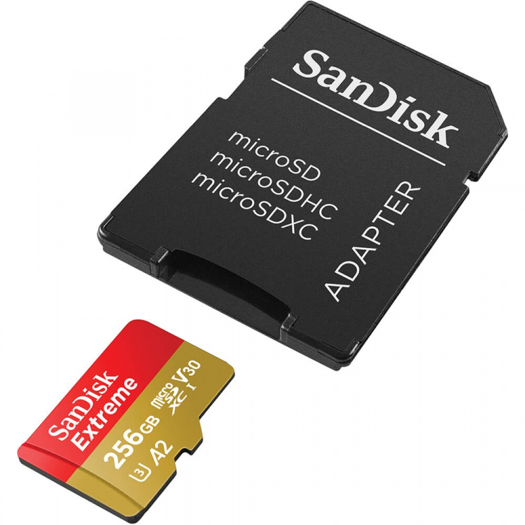 SanDisk MicroSDXC Extreme 256GB 190MB/s A2 C10 V30 med Adapter