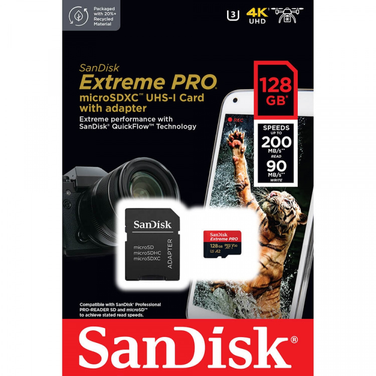 SanDisk MicroSDXC Extreme Pro 128GB 200MB/s A2 C10 V30 UHS-I