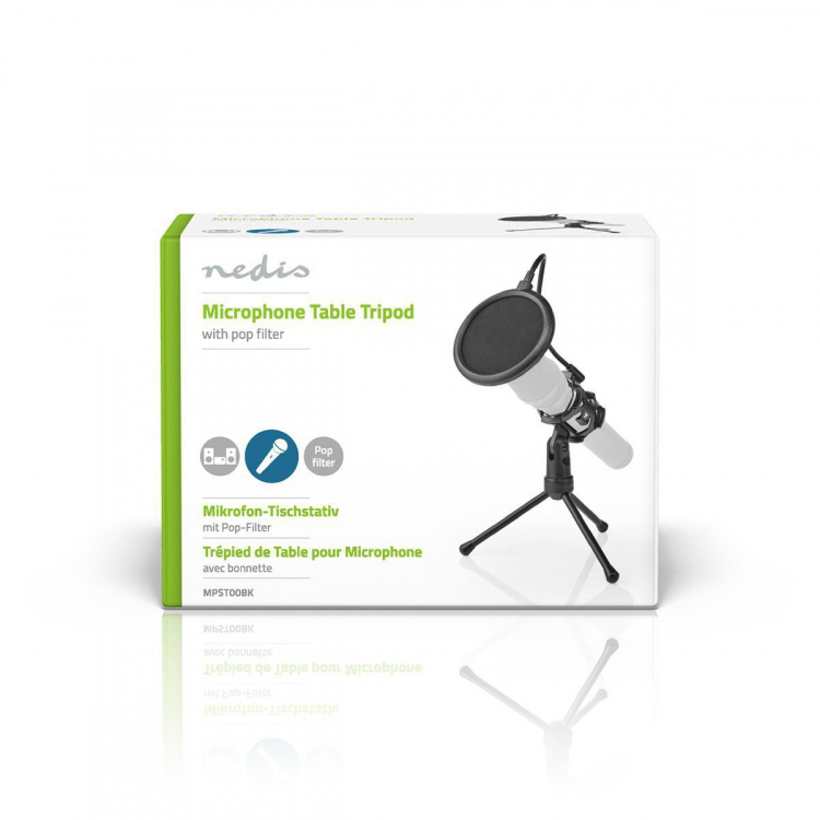 Nedis mikrofonstativ | Ben | Diameter på hållare: Enligt 40 mm mm | ABS / Metall | Svart