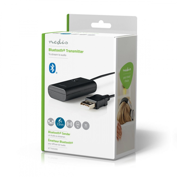 Nedis Bluetooth®-sändare | Ingång för audio/video/dataanslutningar: 1x AUX / 1x USB | SBC | Upp till 1 enhet | Svart