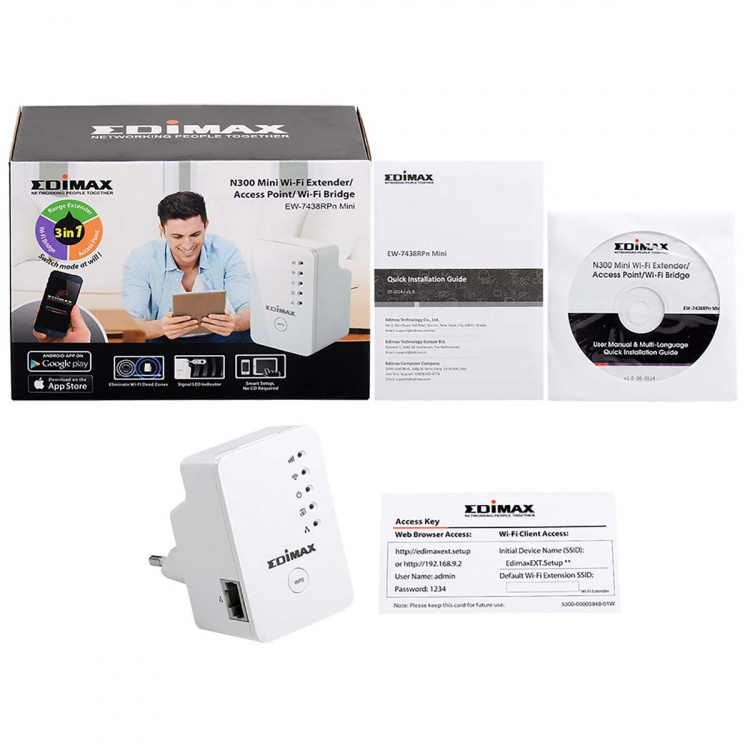 Edimax N300 Mini Wi-Fi Extender/Access Point/Wi-Fi Bridge Vit