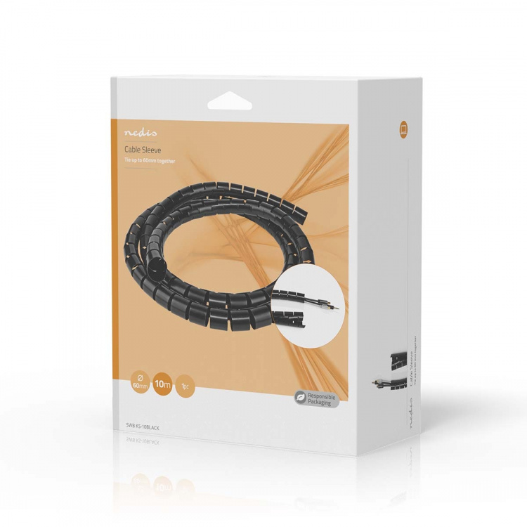Nedis Kabelhantering | Spiral ärm | 1 st. | Maximal kabeltjocklek: 60 mm | PVC | Svart