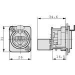 Neutrik RJ45-genomföringsuttag, D-formad metallfläns med spärrlås, monteringsskruvar ingår Neutrik RJ45-genomföringsuttag, D-formad metallfläns med spärrlås, monteringsskruvar ingår