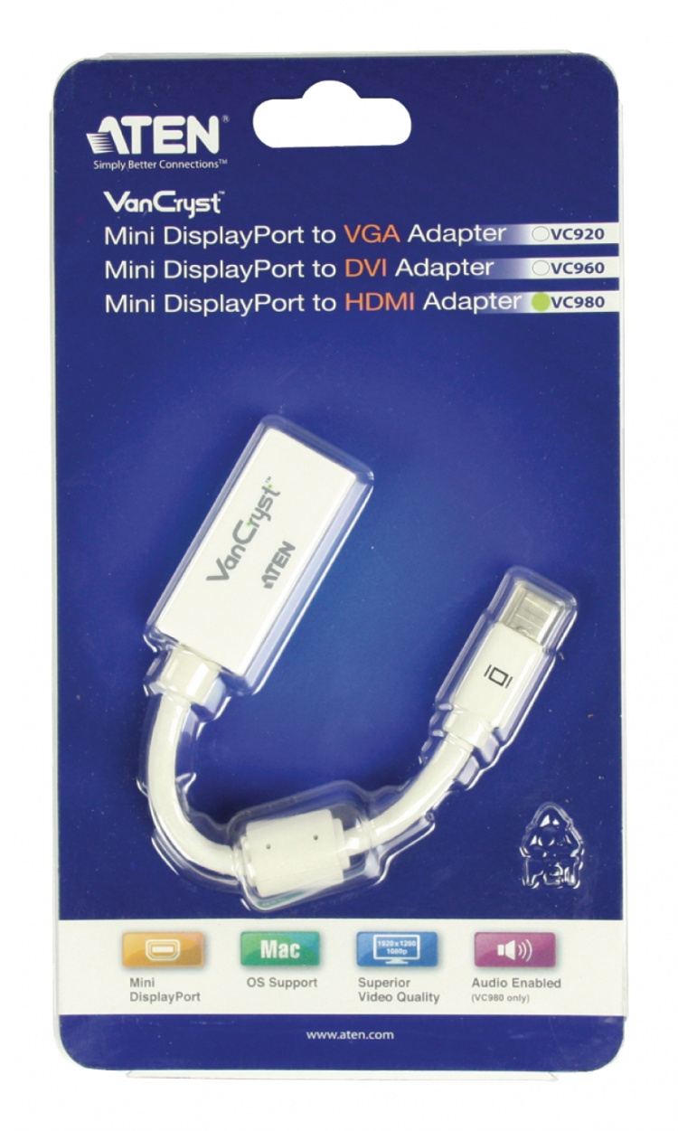 aten Mini Displayport-Kabel Mini DisplayPort-hane - HDMI Kontakt 0.15 m Vit