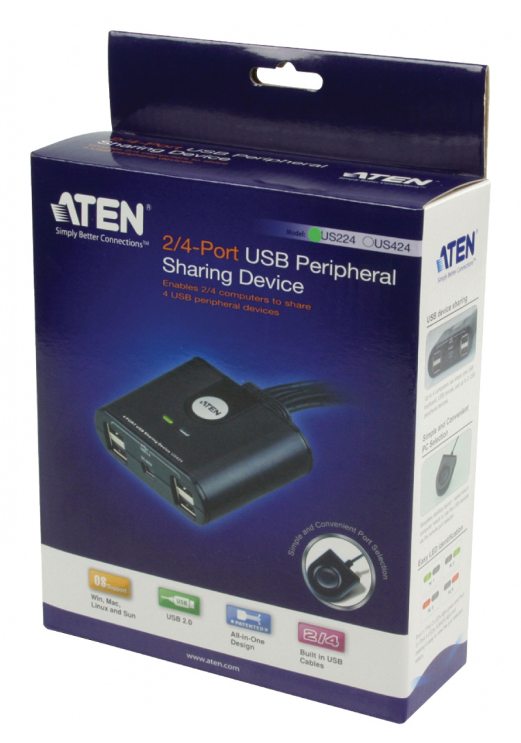 aten 2-Port USB-Omkopplare Svart
