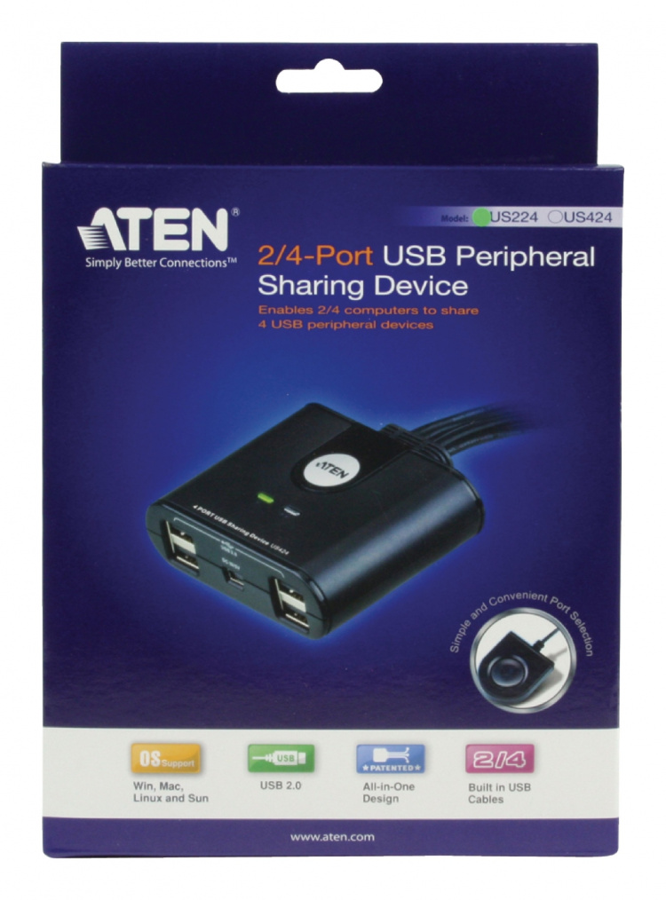 aten 2-Port USB-Omkopplare Svart