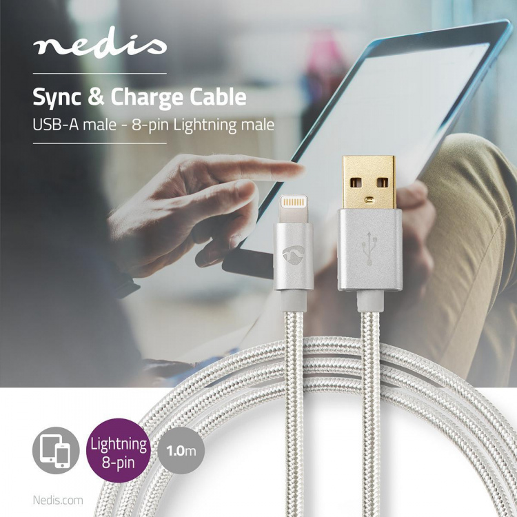 Nedis Lightning Kabel | USB 2.0 | Apple Lightning, 8-stifts | USB-A Hane | 480 Mbps | Guldplaterad | 1.00 m | Rund | Flätad / Nylon | Aluminium | Kartong med täckt fönster Nedis Lightning Kabel | USB 2.0 | Apple Lightning, 8-stifts | USB-A Hane | 480 Mbps | Guldplaterad | 1.00 m | Rund | Flätad / Nylon | Aluminium | Kartong med täckt fönster