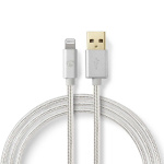 Nedis Lightning Kabel | USB 2.0 | Apple Lightning, 8-stifts | USB-A Hane | 480 Mbps | Guldplaterad | 2.00 m | Rund | Flätad / Nylon | Aluminium | Kartong med täckt fönster
