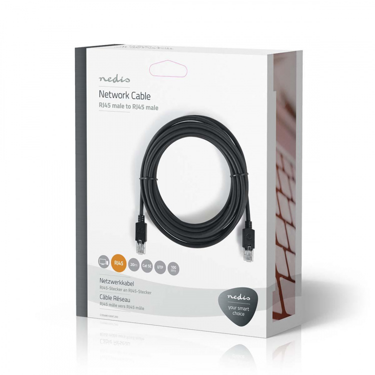 Nedis CAT5e nätverkskabel | U/UTP | RJ45 hane | RJ45 hane | 20.0 m | Rund | LSZH | Antracit | Kartong med fönster
