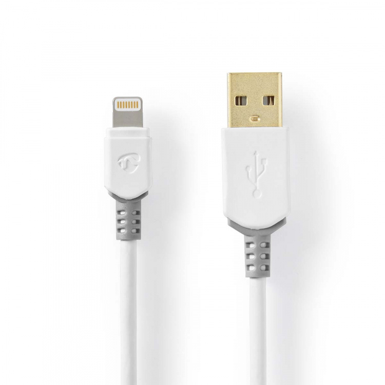 Nedis Lightning Kabel | USB 2.0 | Apple Lightning, 8-stifts | USB-A Hane | 480 Mbps | Guldplaterad | 2.00 m | Rund | PVC | Grå / Vit | Låda