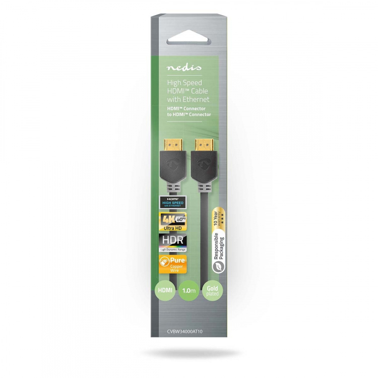 Nedis High Speed HDMI ™ kabel med Ethernet | HDMI™ Kontakt | HDMI™ Kontakt | 4K@60Hz | ARC | 18 Gbps | 1.00 m | Rund | PVC | Antracit | Låda Nedis High Speed HDMI ™ kabel med Ethernet | HDMI™ Kontakt | HDMI™ Kontakt | 4K@60Hz | ARC | 18 Gbps | 1.00 m | Rund | PVC | Antracit | Låda