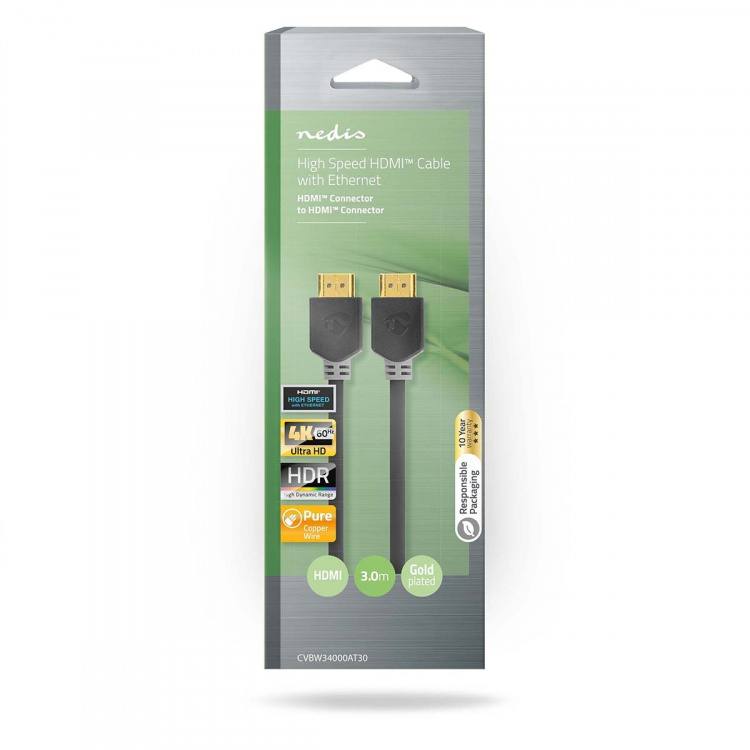 Nedis High Speed ​​HDMI ™ kabel med Ethernet | HDMI™ Kontakt | HDMI™ Kontakt | 4K@60Hz | ARC | 18 Gbps | 3.00 m | Rund | PVC | Antracit | Låda