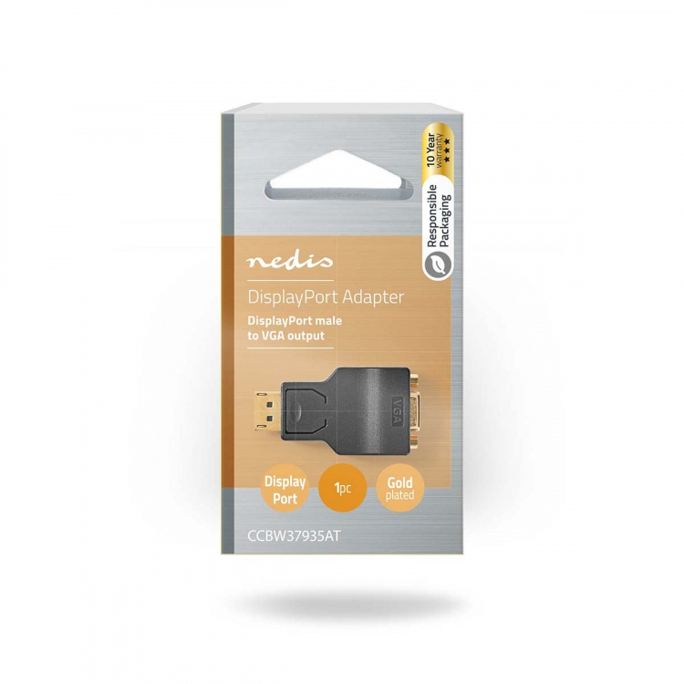Nedis Displayport-adapter | DisplayPort Hane | VGA hona 15p | 1080p | Guldplaterad | Rak | Rund | ABS | Antracit | Låda