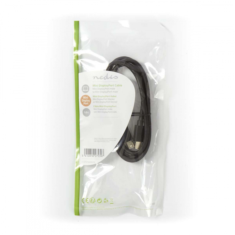 Nedis Mini Displayport-kabel | DisplayPort 1.2 | Mini DisplayPort Hane | Mini DisplayPort Hane | 21.6 Gbps | Nickelplaterad | 1.00 m | Rund | PVC | Svart | Plastpåse