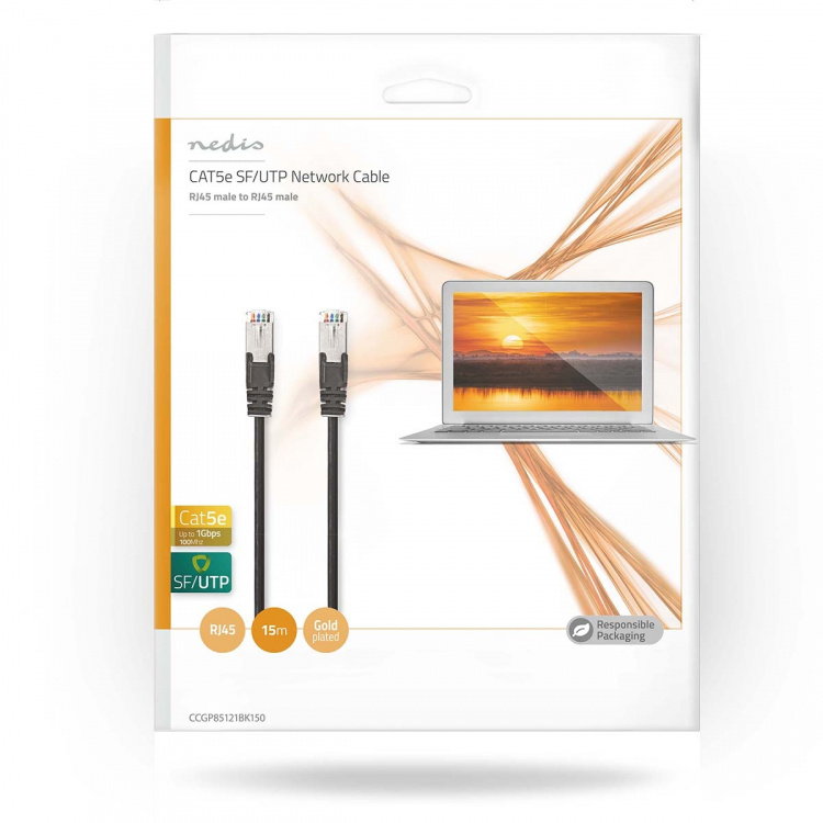 Nedis CAT5e nätverkskabel | SF/UTP | RJ45 hane | RJ45 hane | 15.0 m | Rund | PVC | Svart | Kuvert