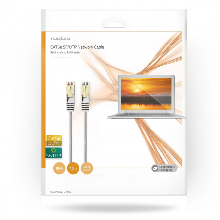 Nedis CAT5e nätverkskabel | SF/UTP | RJ45 hane | RJ45 hane | 15.0 m | Rund | PVC | Grå | Kuvert Nedis CAT5e nätverkskabel | SF/UTP | RJ45 hane | RJ45 hane | 15.0 m | Rund | PVC | Grå | Kuvert