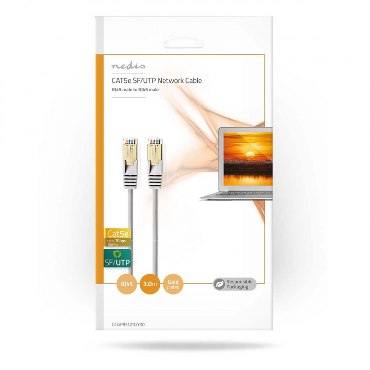 Nedis CAT5e nätverkskabel | SF/UTP | RJ45 hane | RJ45 hane | 3.00 m | Rund | PVC | Grå | Kuvert