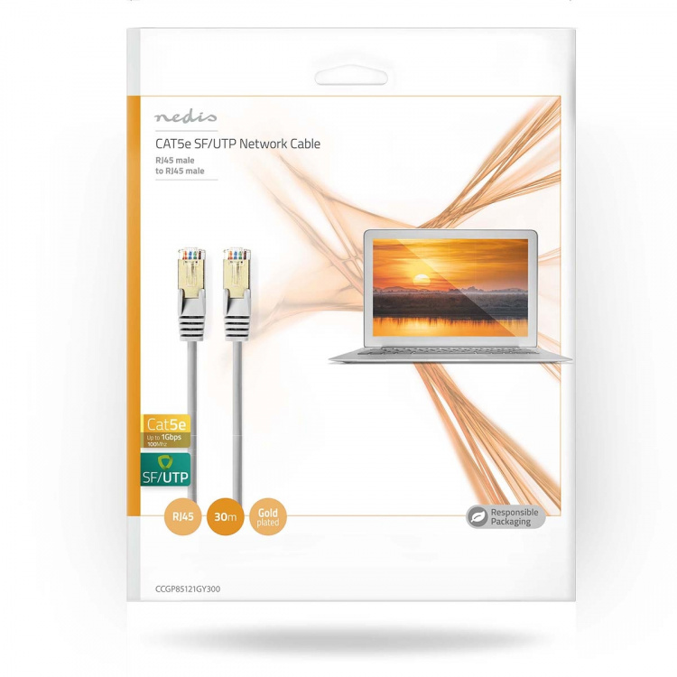 Nedis CAT5e nätverkskabel | SF/UTP | RJ45 hane | RJ45 hane | 30.0 m | Rund | PVC | Grå | Kuvert Nedis CAT5e nätverkskabel | SF/UTP | RJ45 hane | RJ45 hane | 30.0 m | Rund | PVC | Grå | Kuvert