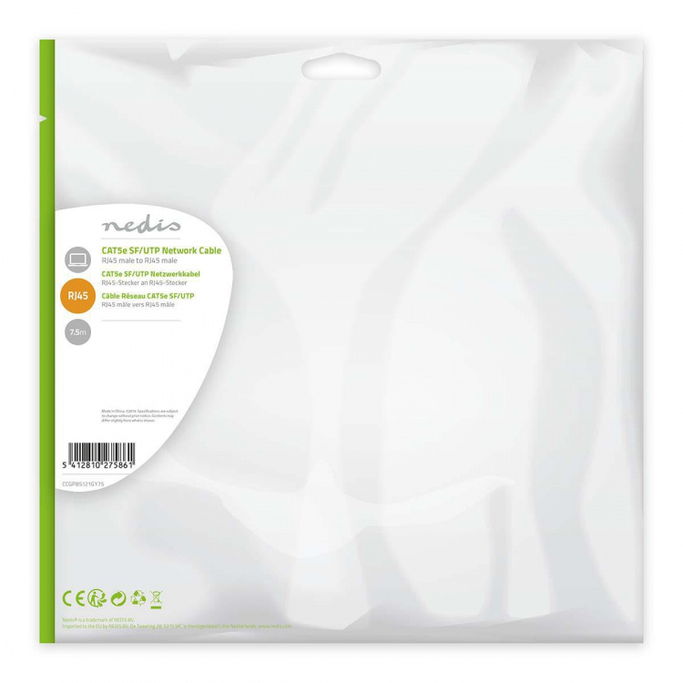 Nedis CAT5e nätverkskabel | SF/UTP | RJ45 hane | RJ45 hane | 7.50 m | Rund | PVC | Grå | Kuvert Nedis CAT5e nätverkskabel | SF/UTP | RJ45 hane | RJ45 hane | 7.50 m | Rund | PVC | Grå | Kuvert