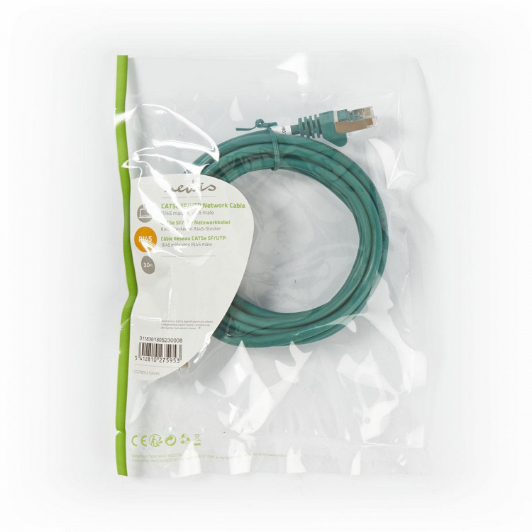 Nedis CAT5e nätverkskabel | SF/UTP | RJ45 hane | RJ45 hane | 3.00 m | Rund | PVC | Grön | Plastpåse