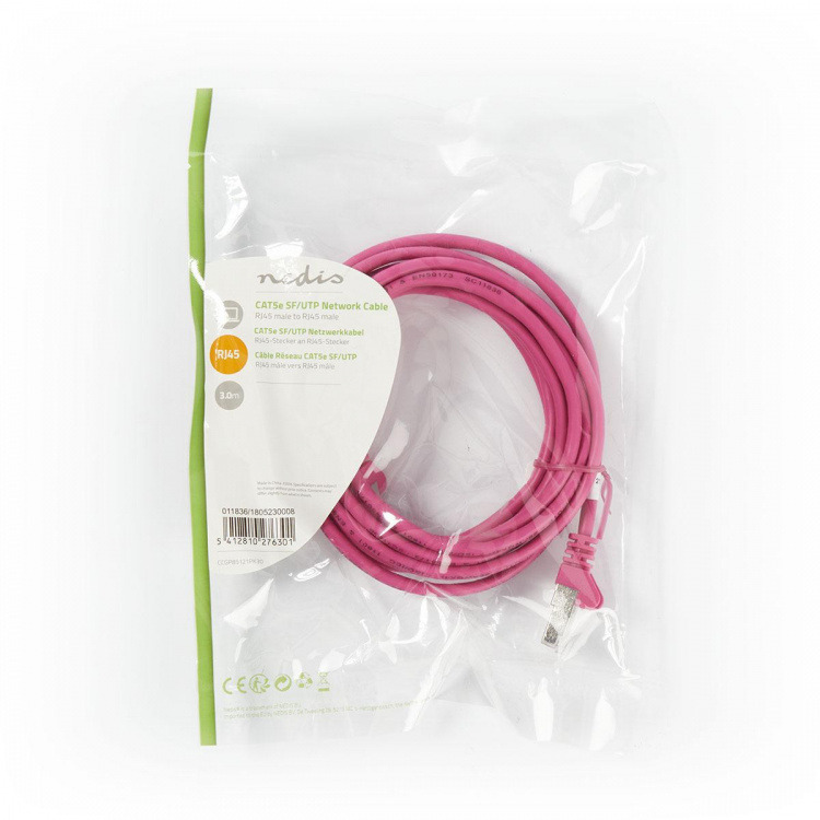 Nedis CAT5e nätverkskabel | SF/UTP | RJ45 hane | RJ45 hane | 3.00 m | Rund | PVC | Rosa | Plastpåse Nedis CAT5e nätverkskabel | SF/UTP | RJ45 hane | RJ45 hane | 3.00 m | Rund | PVC | Rosa | Plastpåse