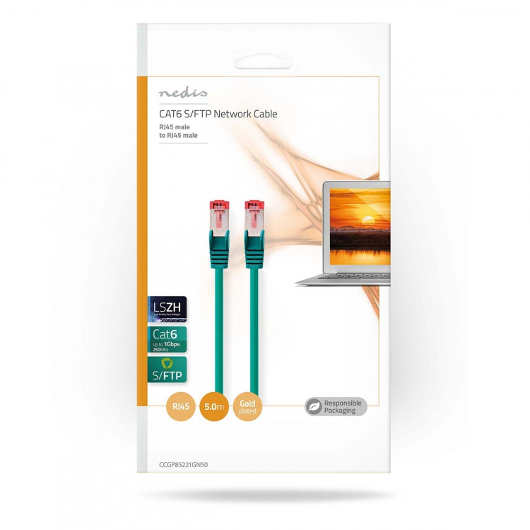 Nedis CAT6 Nätverkskabel | RJ45 hane | RJ45 hane | S/FTP | 5.00 m | Rund | LSZH | Grön | Kuvert