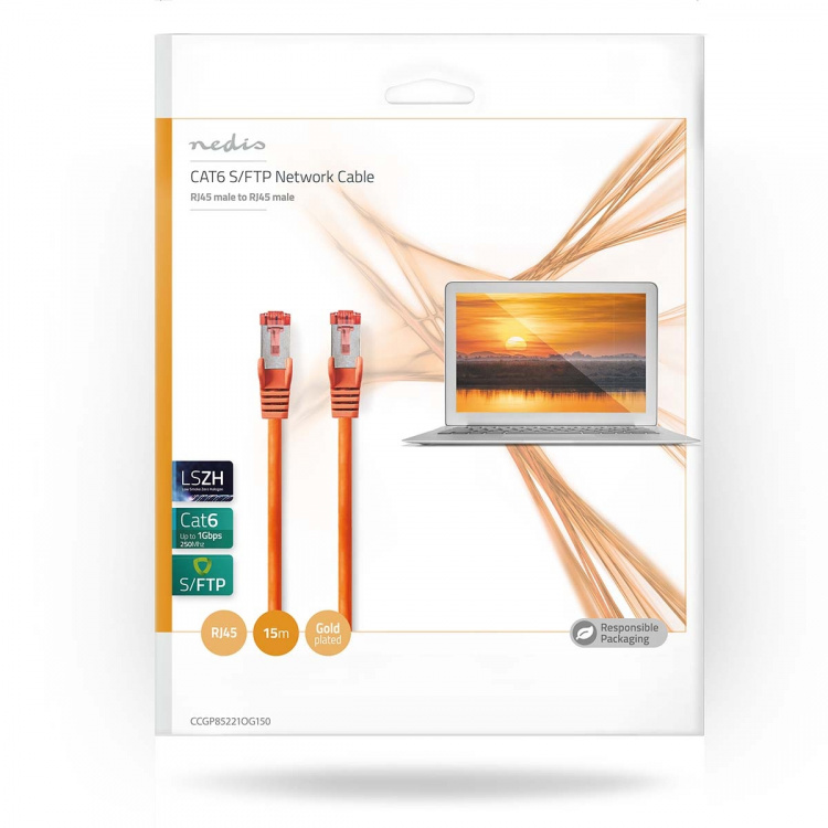 Nedis CAT6 Nätverkskabel | RJ45 hane | RJ45 hane | S/FTP | 15.0 m | Rund | LSZH | Orange | Kuvert Nedis CAT6 Nätverkskabel | RJ45 hane | RJ45 hane | S/FTP | 15.0 m | Rund | LSZH | Orange | Kuvert