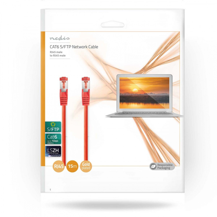 Nedis CAT6 Nätverkskabel | RJ45 hane | RJ45 hane | S/FTP | 15.0 m | Rund | LSZH | Röd | Kuvert