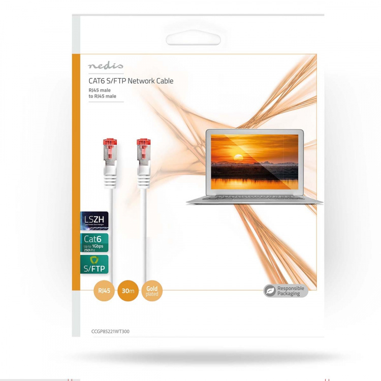 Nedis CAT6 Nätverkskabel | RJ45 hane | RJ45 hane | S/FTP | 30.0 m | Rund | LSZH | Vit | Kuvert