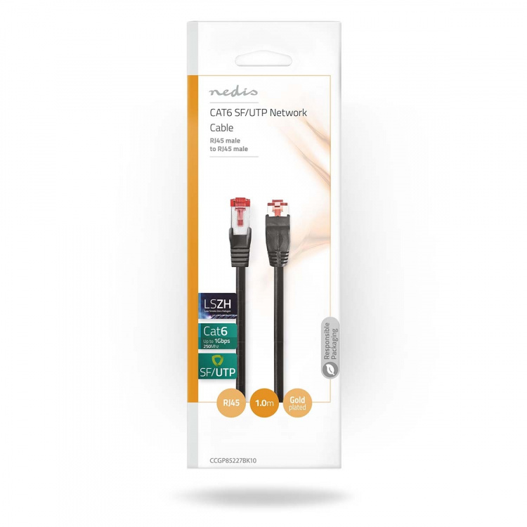 Nedis CAT6 Nätverkskabel | RJ45 hane | RJ45 hane | SF/UTP | 1.00 m | Rund | LSZH | Svart | Kuvert Nedis CAT6 Nätverkskabel | RJ45 hane | RJ45 hane | SF/UTP | 1.00 m | Rund | LSZH | Svart | Kuvert