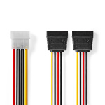 Nedis Intern Strömkabel | Molex Hane | 2x SATA 15-Pin Hona | Guldplaterad | 0.15 m | Rund | PVC | Mångfärgad | Kuvert