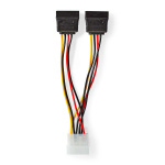Nedis Intern Strömkabel | Molex Hane | 2x SATA 15-Pin Hona | Guldplaterad | 0.15 m | Rund | PVC | Mångfärgad | Kuvert