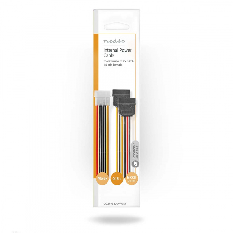 Nedis Intern Strömkabel | Molex Hane | 2x SATA 15-Pin Hona | Guldplaterad | 0.15 m | Rund | PVC | Mångfärgad | Kuvert