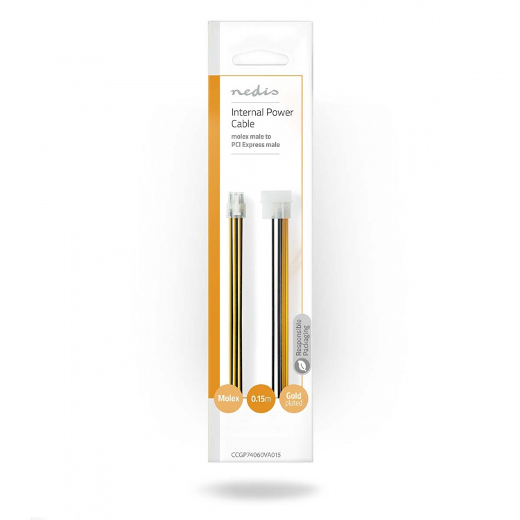 Nedis Intern Strömkabel | Molex Hane | PCI Express Hane | Guldplaterad | 0.20 m | Rund | PVC | Gul / Svart | Kuvert