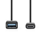 Nedis USB-C™ Adapter | USB 3.2 Gen 1 | USB-C™ Hane | USB-A Hona | 5 Gbps | 0.15 m | Rund | Nickelplaterad | PVC | Svart | Kuvert